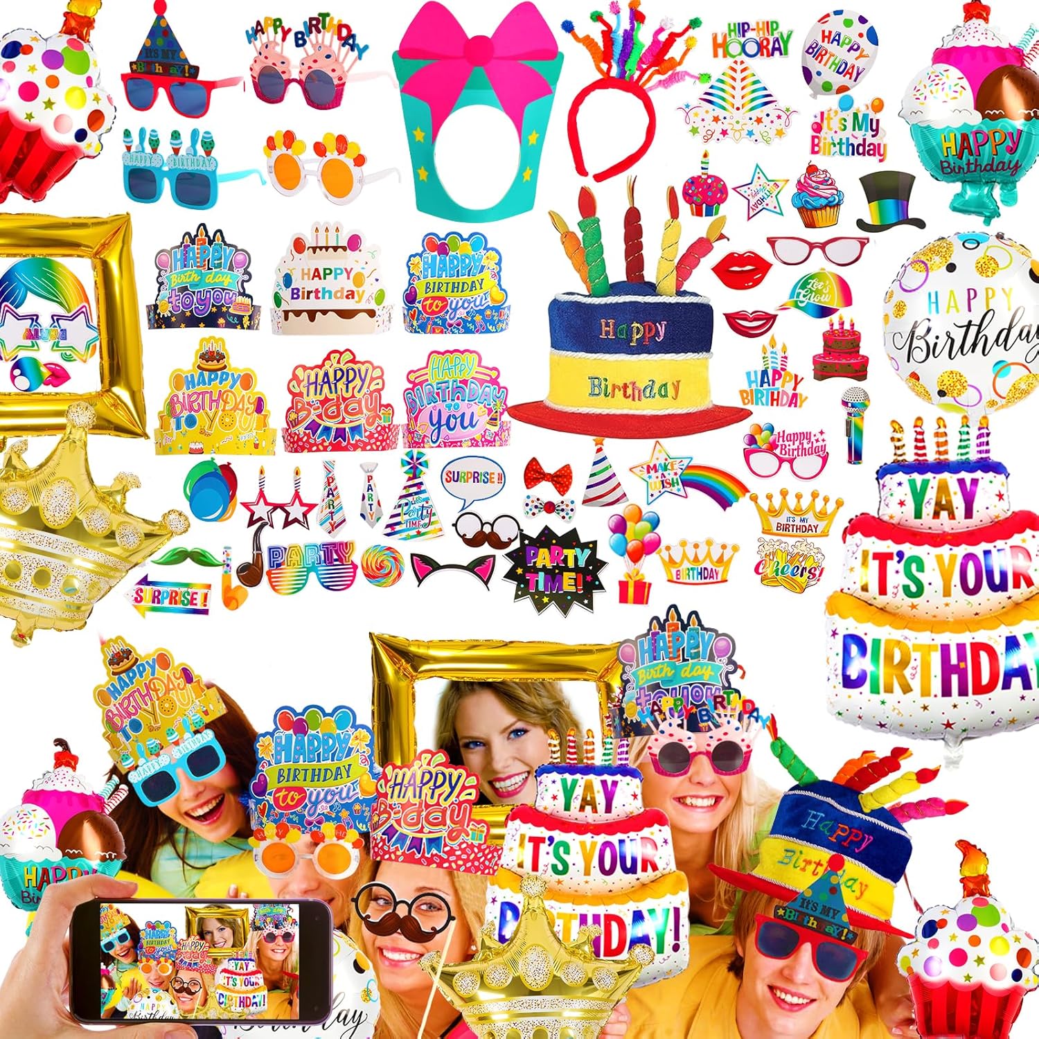NICOWARM Large Birthday Photo Booth Props Kit