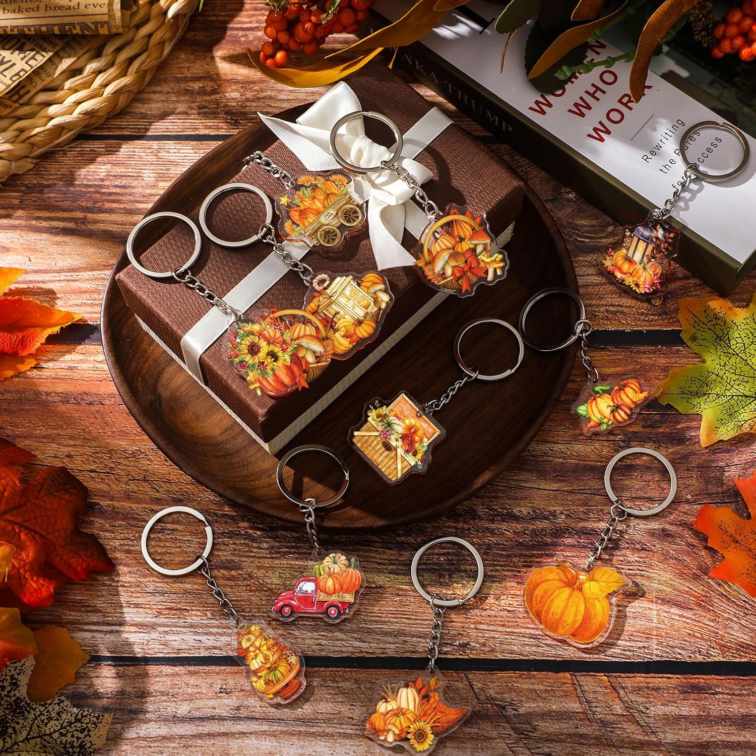 Kigeli 60 Pcs Fall Theme Keychains Pumpkin Truck Harvest Party Favors