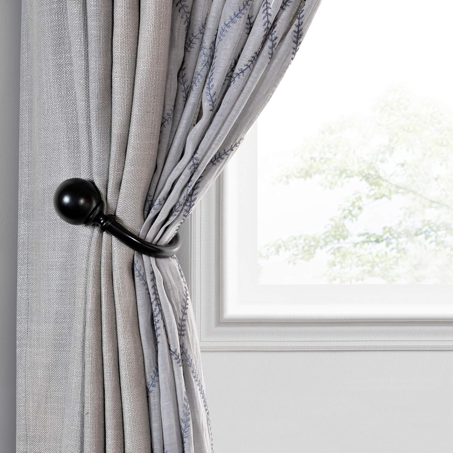 Deco Window Curtain Holdbacks Set of 2 Black Matte