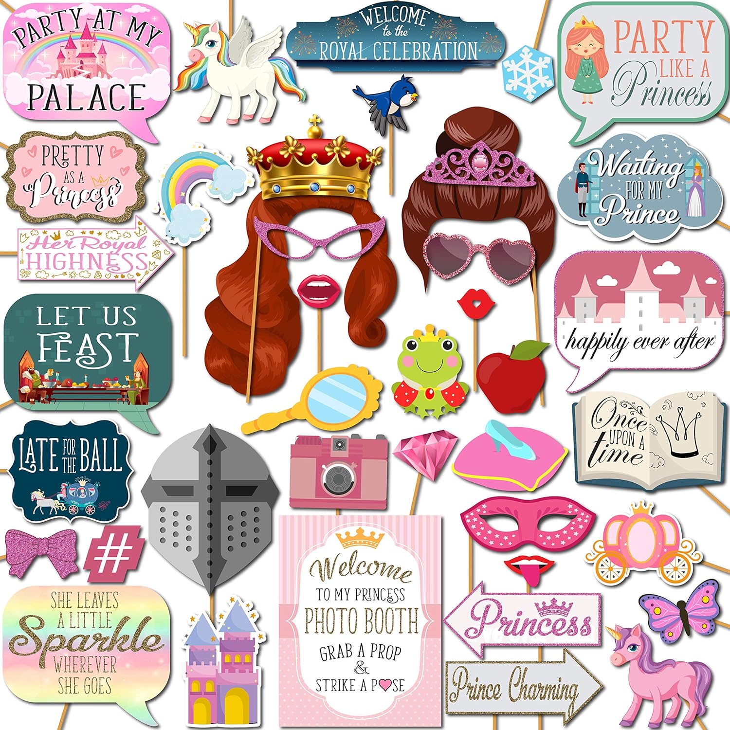 Princess Photo Booth Props - 41-Piece Fun Kit