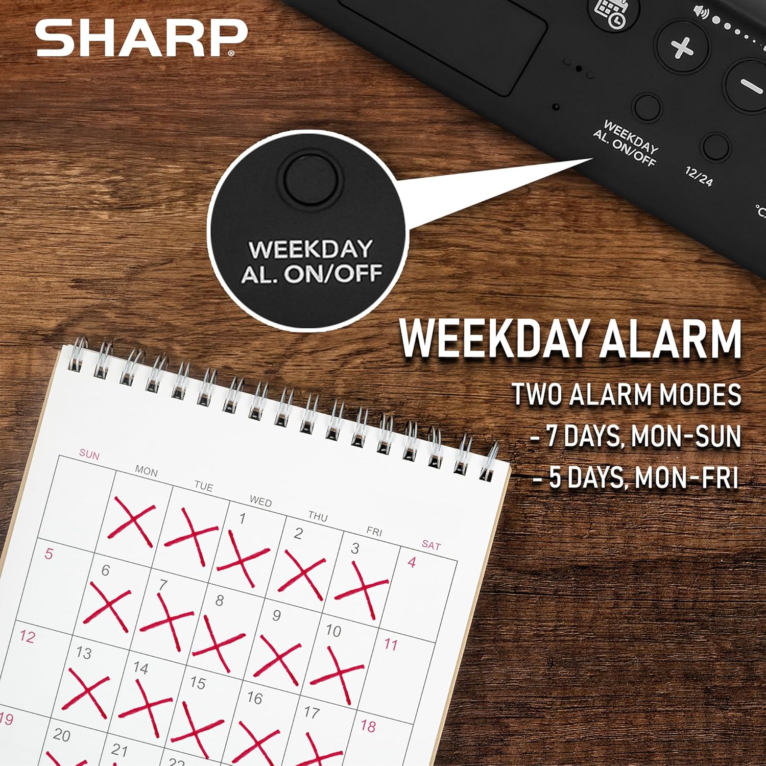 Sharp Digital Alarm Clock with Temperature Display