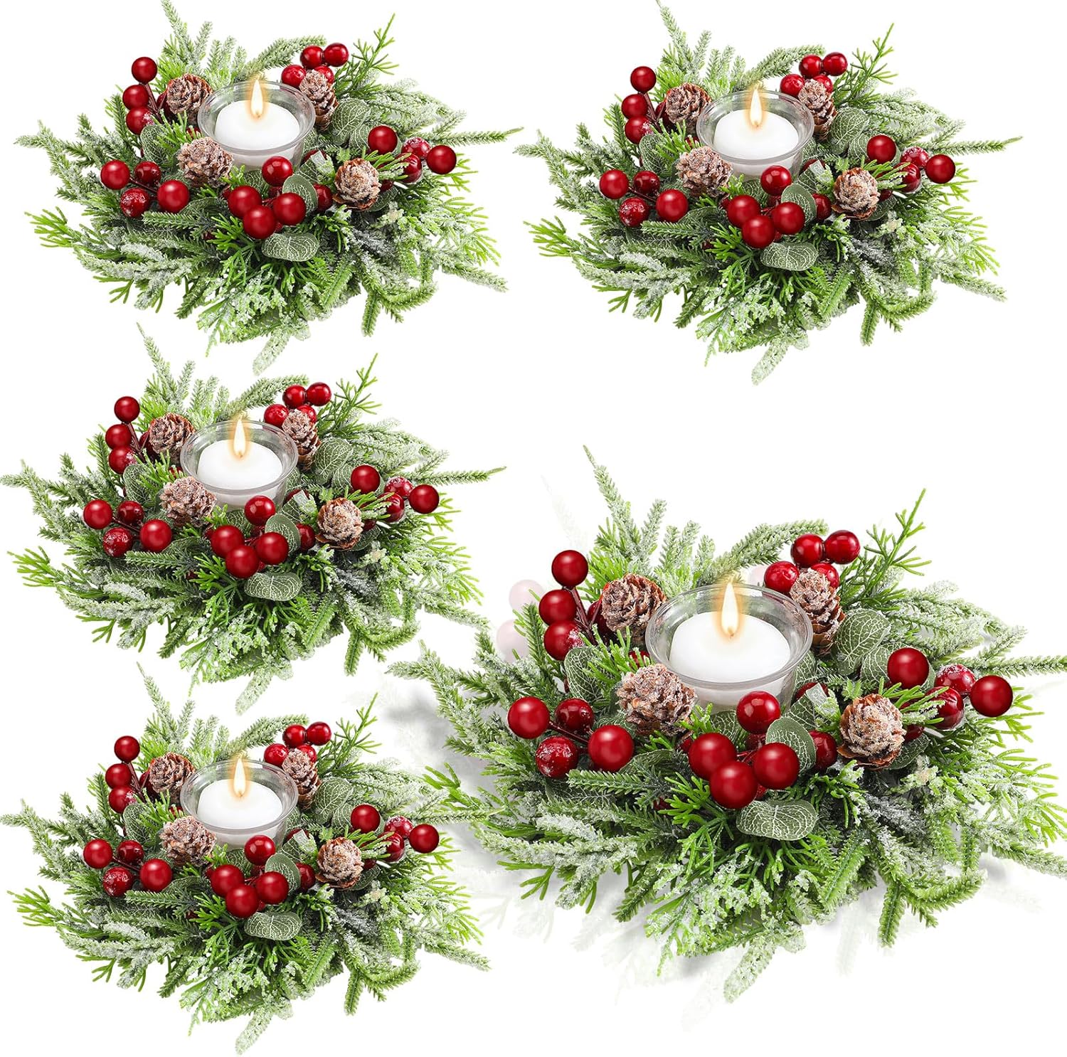 Lyrow 4 Pcs Christmas Candle Rings Wreath Holder