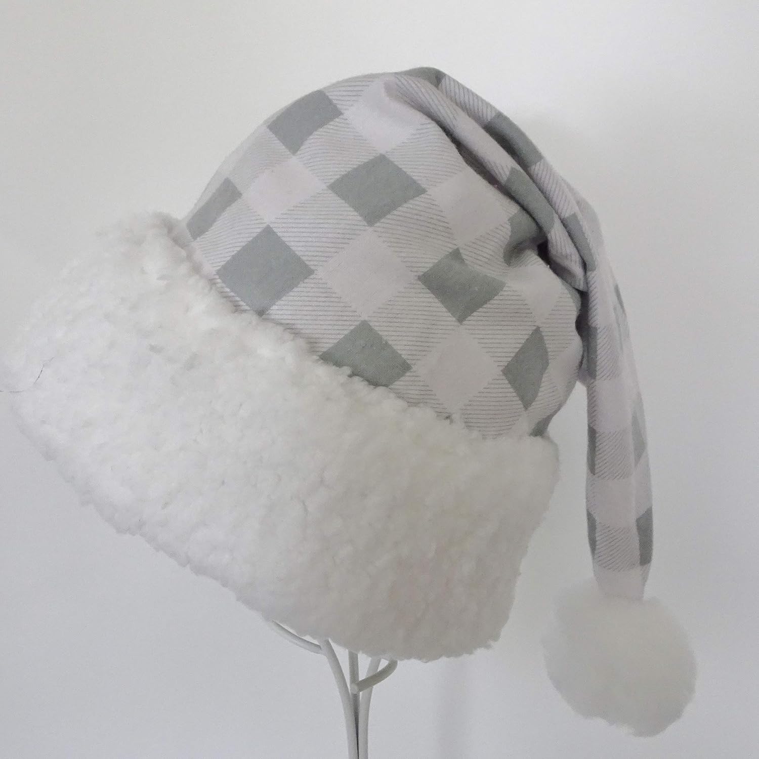 Gray White Buffalo Check Santa Hat