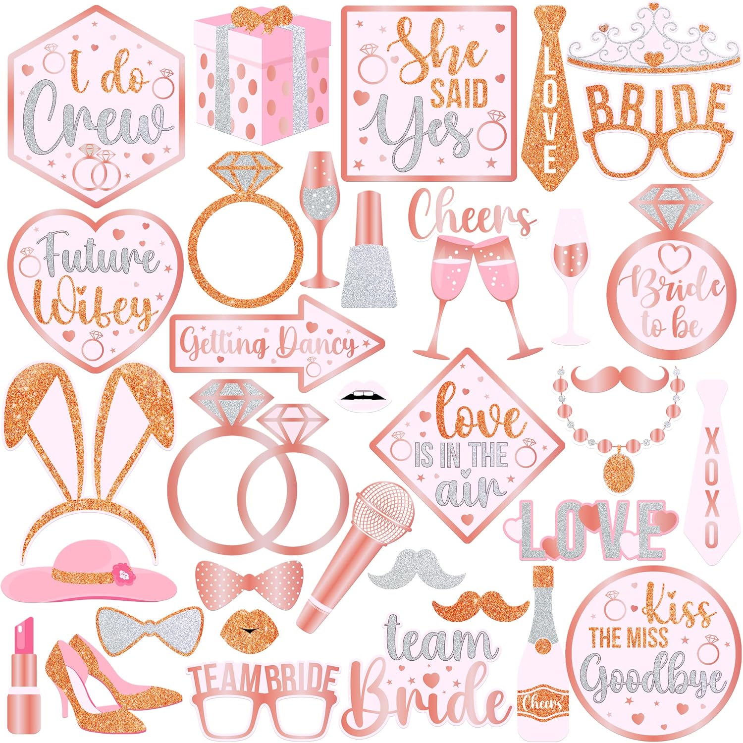 KatchOn Bachelorette Photo Booth Props Set - 35 Piece Rose Gold