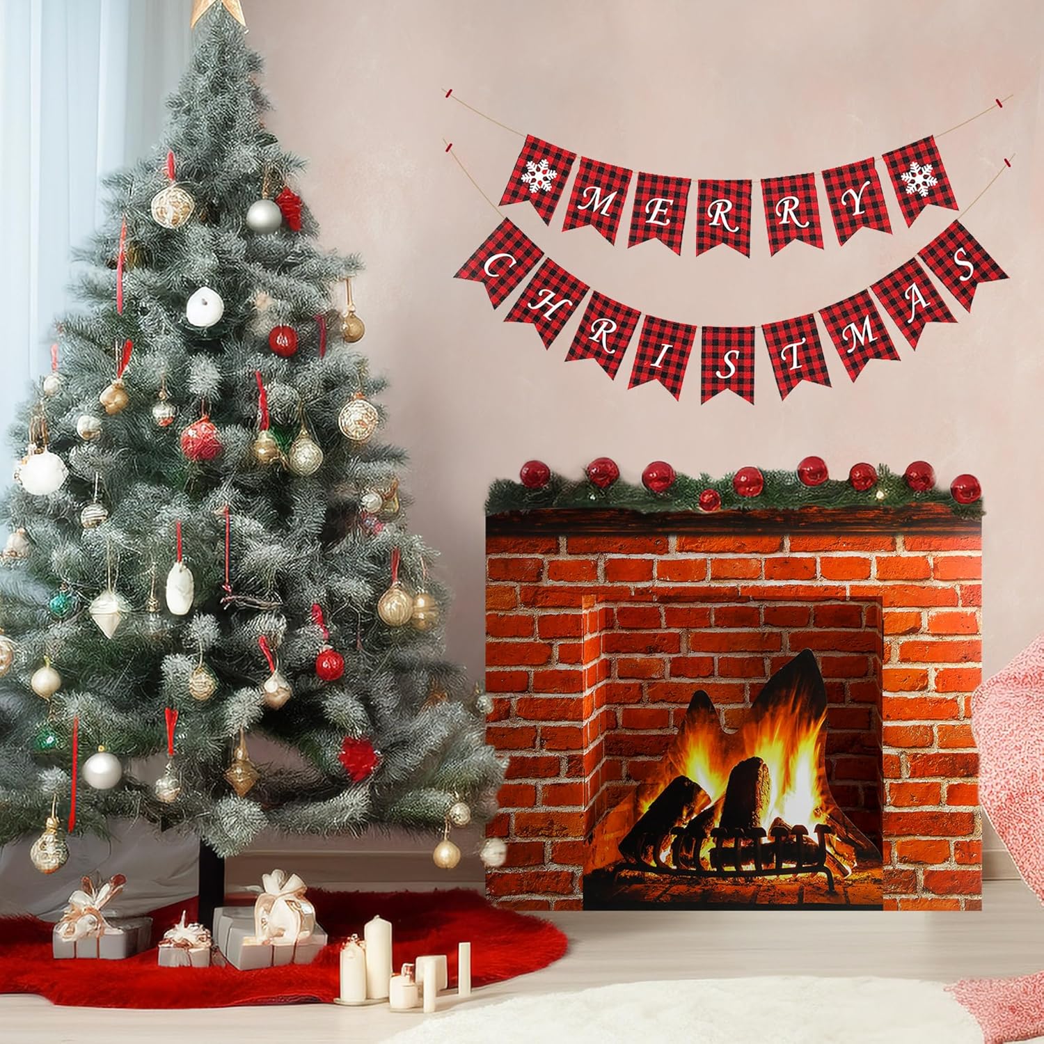 Purple Star 1N Christmas Cardboard Fireplace Prop