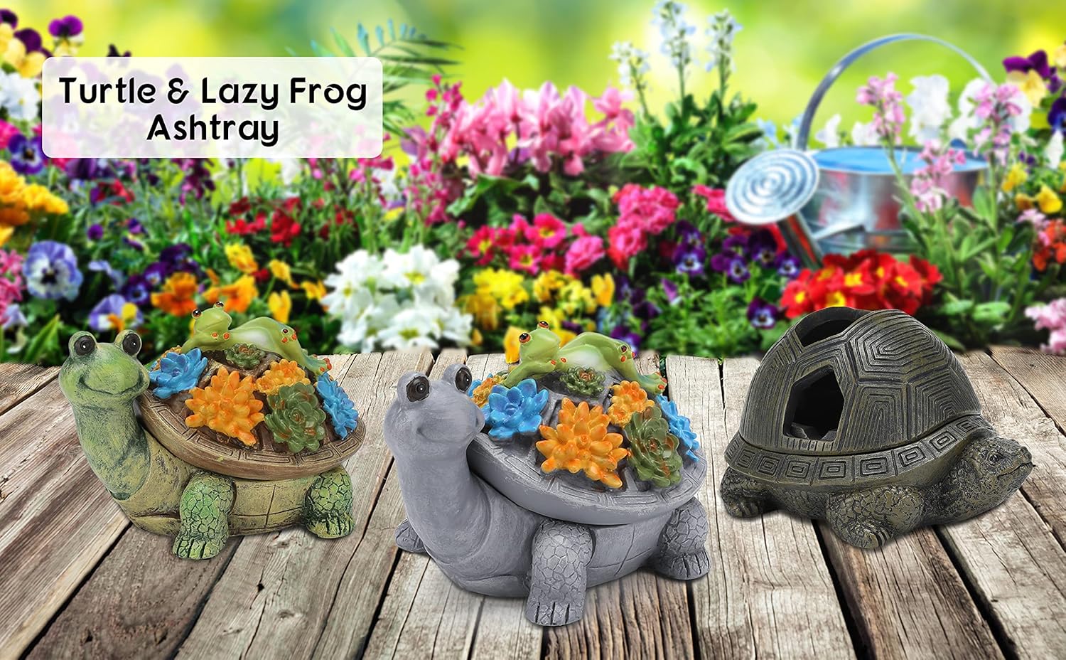 Turtle Lazy Frog Ashtray with Lid Set