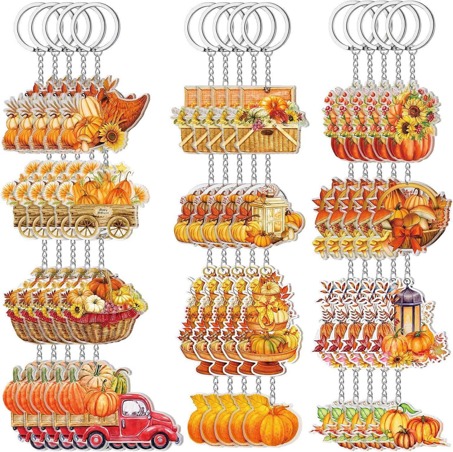 Kigeli 60 Pcs Fall Theme Keychains Pumpkin Truck Harvest Party Favors