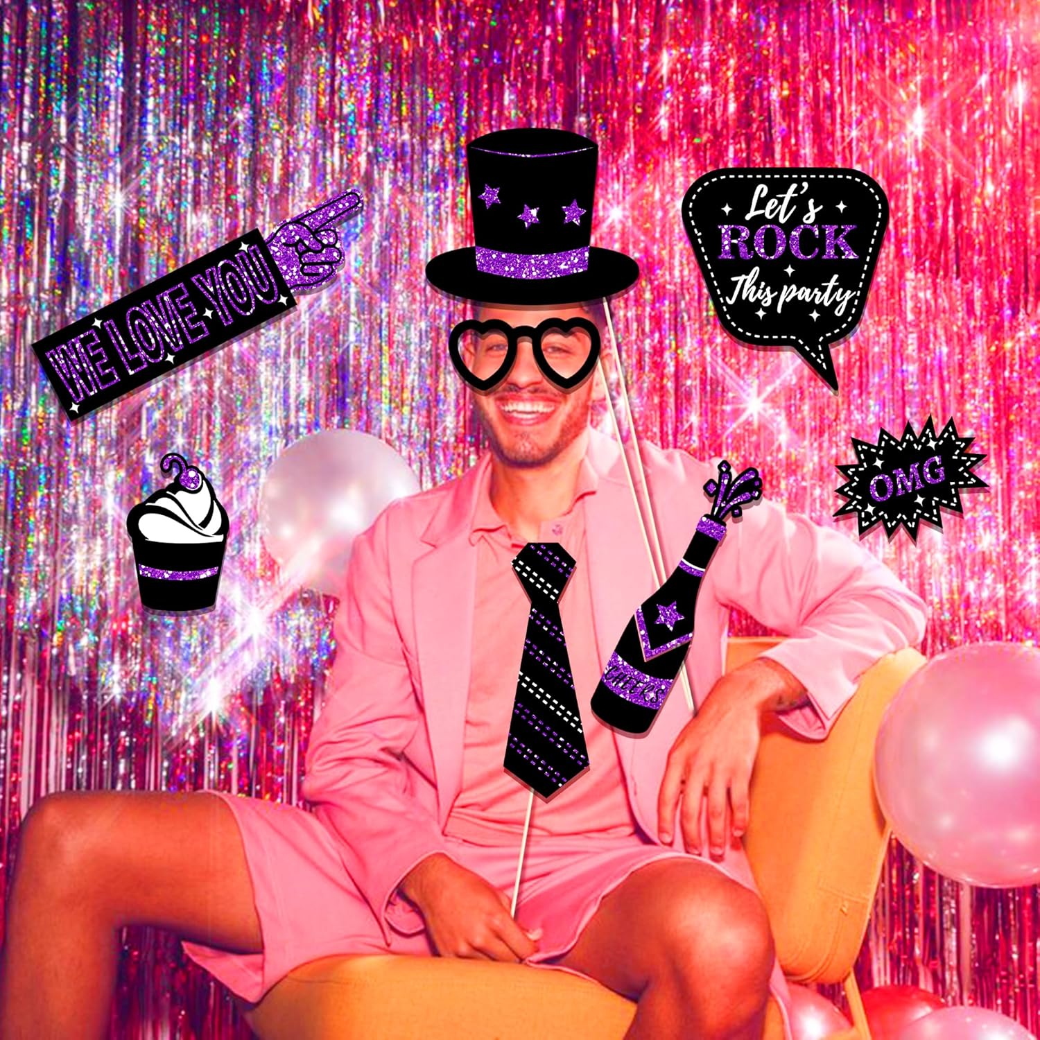 36 Piece Birthday Photo Booth Props Set Purple Black
