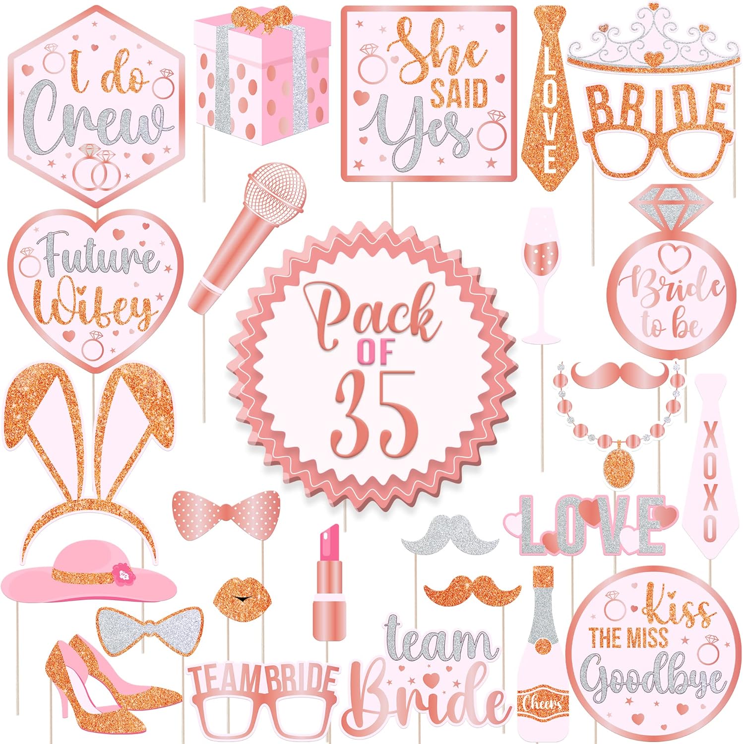 KatchOn Bachelorette Photo Booth Props Set - 35 Piece Rose Gold