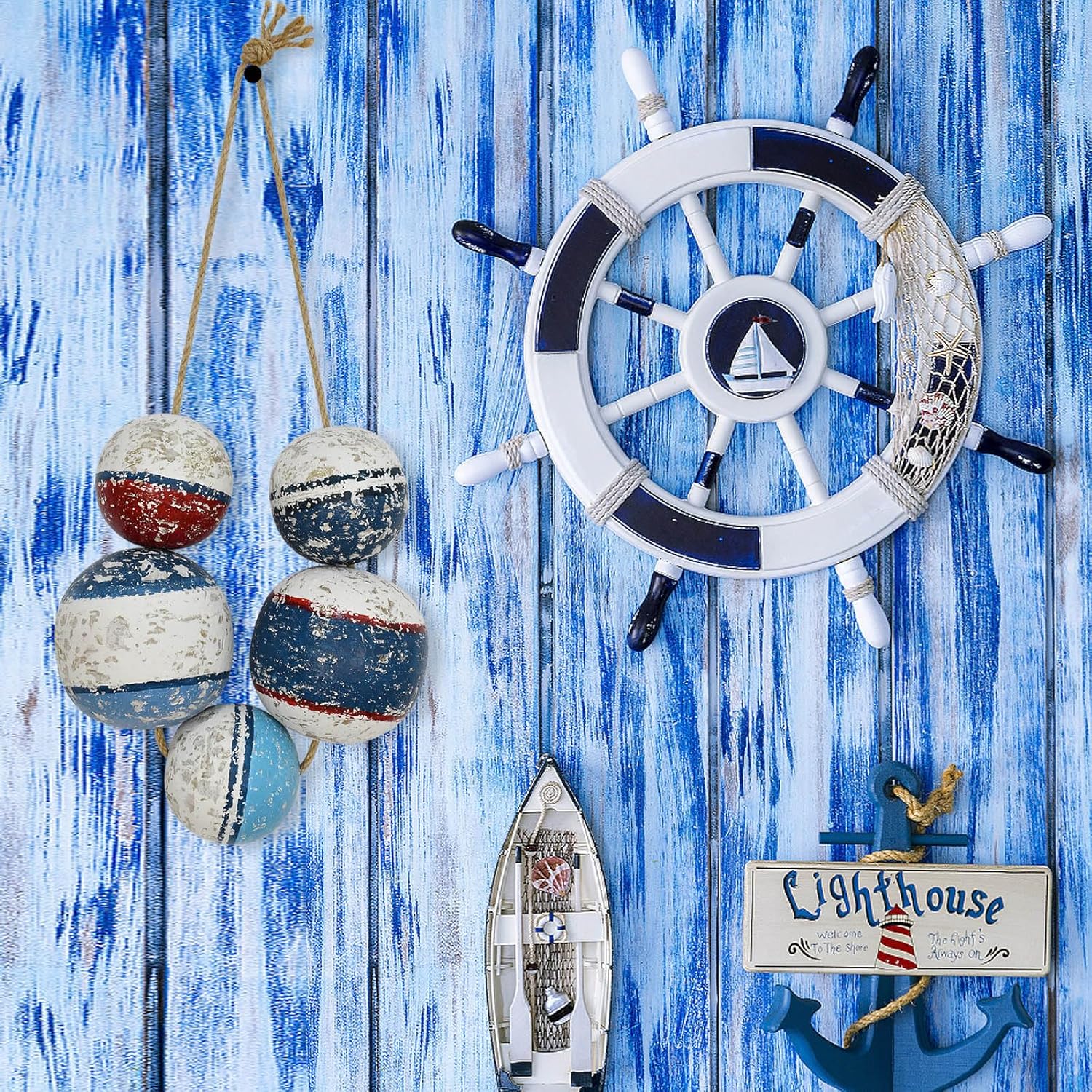 Veclotch Large Wooden Buoy Wall Decor Nautical Design