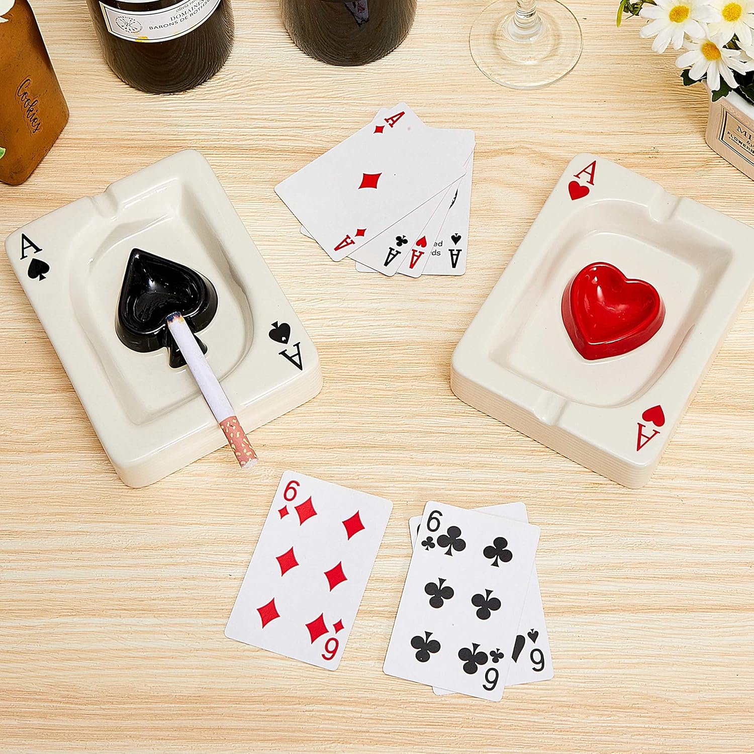 Amylove 2 Pcs Cool Ceramic Ashtray Set with Poker Design