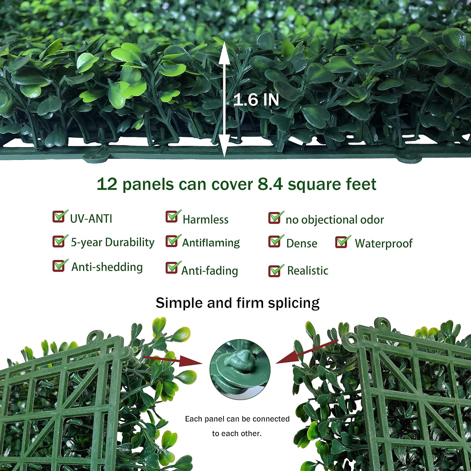 Artificial Grass Wall Panel Backdrop 12P 84 sqft UV-Anti Greenery Boxwood Panels