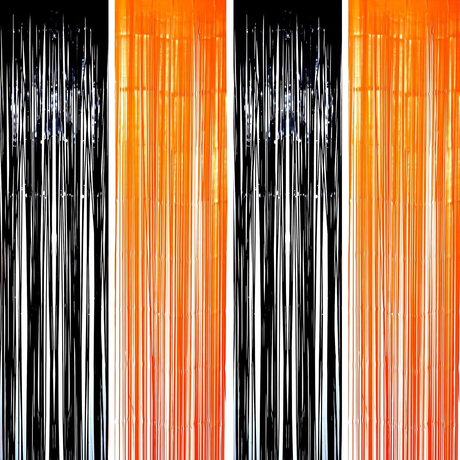 Black Orange Party Tinsel Foil Fringe Curtains