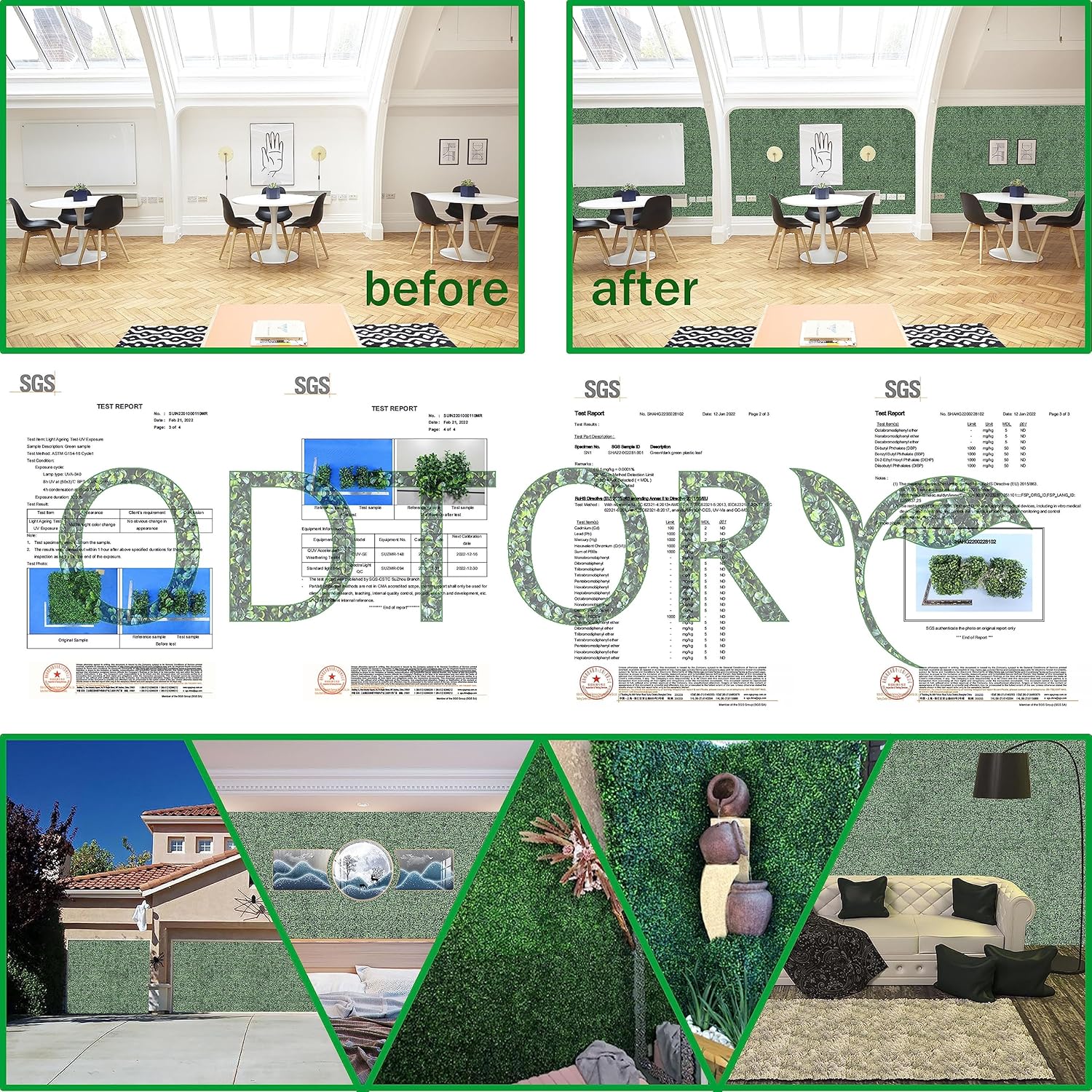 Artificial Grass Wall Panel Backdrop 12P 84 sqft UV-Anti Greenery Boxwood Panels