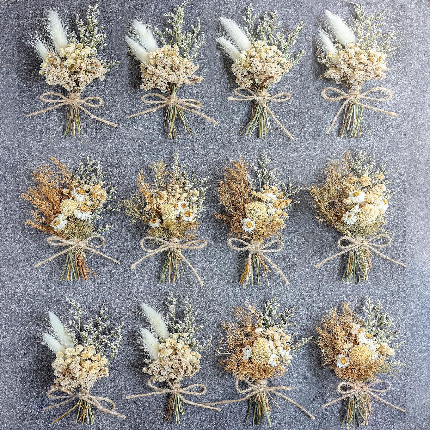 Mini Dried Flower Bouquet Set Brown 12PCS